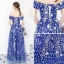 Abordable Bleu Roi Robe De Soirée 2018 Princesse De l'épaule Manches Courtes Appliques Paillettes Longue Volants Dos Nu Robe De Ceremonie