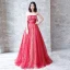 Affordable Red See-through Prom Dresses 2018 A-Line / Princess Scoop Neck Sleeveless Sash Spotted Tulle Floor-Length / Long Ruffle Formal Dresses