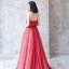 Affordable Red See-through Prom Dresses 2018 A-Line / Princess Scoop Neck Sleeveless Sash Spotted Tulle Floor-Length / Long Ruffle Formal Dresses