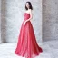 Affordable Red See-through Prom Dresses 2018 A-Line / Princess Scoop Neck Sleeveless Sash Spotted Tulle Floor-Length / Long Ruffle Formal Dresses
