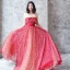 Affordable Red See-through Prom Dresses 2018 A-Line / Princess Scoop Neck Sleeveless Sash Spotted Tulle Floor-Length / Long Ruffle Formal Dresses