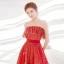 Affordable Red See-through Prom Dresses 2018 A-Line / Princess Scoop Neck Sleeveless Sash Spotted Tulle Floor-Length / Long Ruffle Formal Dresses