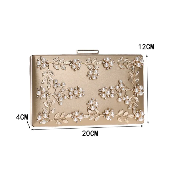 Chic / Beautiful Gold Pearl Rhinestone Evening Party Clutch Bags 2023