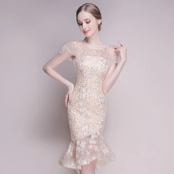 Bling Bling Champagne Genomskinliga Festklänningar 2018 Urringning Korta Ärm Glittriga Glitter Paljetter Asymmetrisk Ruffle Formella Klänningar