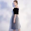 Abordable Bleu Marine Robe De Soirée 2018 Princesse De l'épaule 1/2 Manches Ceinture Glitter Tulle Thé Longueur Volants Dos Nu Robe De Ceremonie