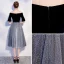 Abordable Bleu Marine Robe De Soirée 2018 Princesse De l'épaule 1/2 Manches Ceinture Glitter Tulle Thé Longueur Volants Dos Nu Robe De Ceremonie
