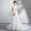 Charming Ivory Organza Wedding Dresses 2018 A-Line / Princess V-Neck Sleeveless Appliques Flower Chapel Train Ruffle