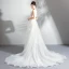 Charming Ivory Organza Wedding Dresses 2018 A-Line / Princess V-Neck Sleeveless Appliques Flower Chapel Train Ruffle