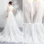 Charming Ivory Organza Wedding Dresses 2018 A-Line / Princess V-Neck Sleeveless Appliques Flower Chapel Train Ruffle