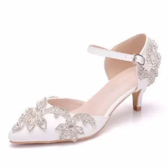 Piękne Białe Rhinestone Buty Ślubne 2025 5 Cm Szpilki Szpiczaste Ślub Sandały Wysokie Obcasy