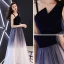 Abordable Bleu Marine Robe De Bal 2018 Princesse Unique épaules Sans Manches Longue Volants Dos Nu Robe De Ceremonie