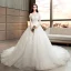 Chic / Belle Ivoire Robe De Mariée 2018 Princesse Transparentes Encolure Dégagée Manches Longues Dos Nu Appliques En Dentelle Perlage Perle Cathedral Train Volants