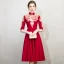 Chinese style Burgundy Homecoming Graduation Dresses 2018 A-Line / Princess High Neck 1/2 Sleeves Embroidered Tea-length Ruffle Formal Dresses