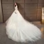 Chic / Belle Ivoire Robe De Mariée 2018 Princesse Transparentes Encolure Dégagée Manches Longues Dos Nu Appliques En Dentelle Perlage Perle Cathedral Train Volants
