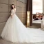 Chic / Belle Ivoire Robe De Mariée 2018 Princesse Transparentes Encolure Dégagée Manches Longues Dos Nu Appliques En Dentelle Perlage Perle Cathedral Train Volants
