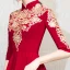 Chinese style Burgundy Homecoming Graduation Dresses 2018 A-Line / Princess High Neck 1/2 Sleeves Embroidered Tea-length Ruffle Formal Dresses