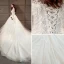 Chic / Belle Ivoire Robe De Mariée 2018 Princesse Transparentes Encolure Dégagée Manches Longues Dos Nu Appliques En Dentelle Perlage Perle Cathedral Train Volants