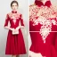 Chinese style Burgundy Homecoming Graduation Dresses 2018 A-Line / Princess High Neck 1/2 Sleeves Embroidered Tea-length Ruffle Formal Dresses