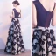 Chic / Beautiful Navy Blue Prom Dresses 2017 A-Line / Princess Amazing / Unique V-Neck Sleeveless Appliques Lace Rhinestone Floor-Length / Long Backless Formal Dresses