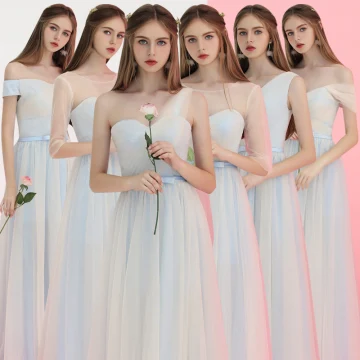 Affordable Sky Blue Bridesmaid Dresses 2018 A Line Princess Bow Sash Floor Length Long Ruffle Backless Wedding Party Dresses