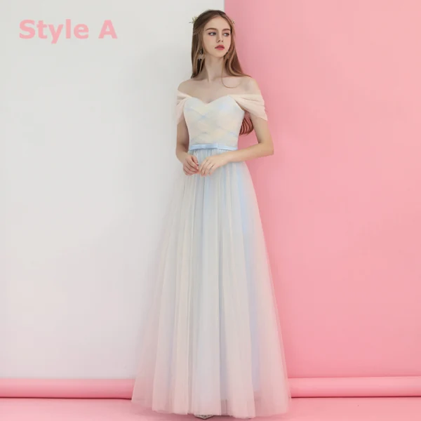 Affordable Sky Blue Bridesmaid Dresses 2018 A-Line / Princess Bow Sash Floor-Length / Long Ruffle Backless Wedding Party Dresses