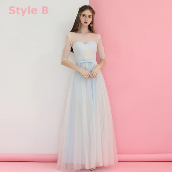 Affordable Sky Blue Bridesmaid Dresses 2018 A-Line / Princess Bow Sash Floor-Length / Long Ruffle Backless Wedding Party Dresses