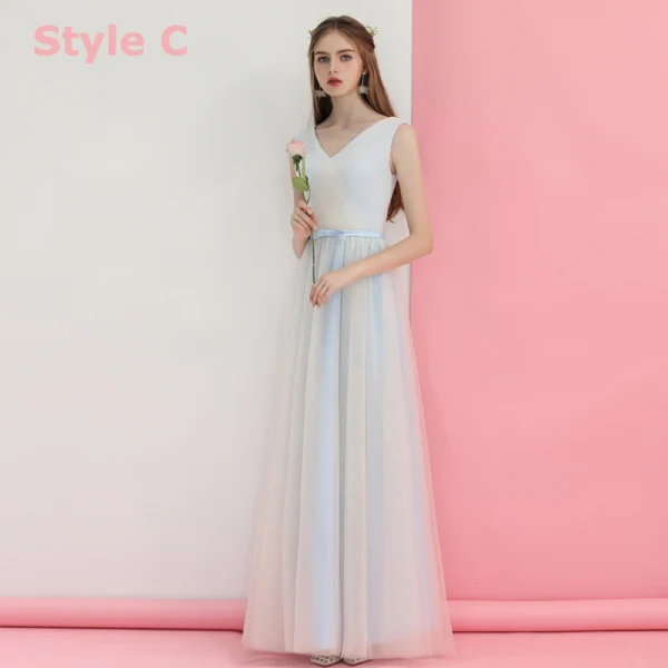 Affordable Sky Blue Bridesmaid Dresses 2018 A-Line / Princess Bow Sash Floor-Length / Long Ruffle Backless Wedding Party Dresses