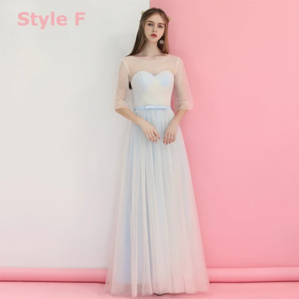 Affordable Sky Blue Bridesmaid Dresses 2018 A-Line / Princess Bow Sash Floor-Length / Long Ruffle Backless Wedding Party Dresses