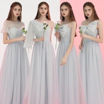 Abordable Gris Robe Demoiselle D 039 Honneur 2018 Princesse Longue Volants Robe Pour Mariage Bretelles Croisées