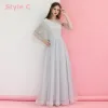 Affordable Grey Bridesmaid Dresses 2018 A-Line / Princess Floor-Length / Long Ruffle Wedding Party Dresses Crossed Straps
