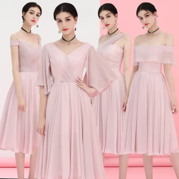 Abordable Rougissant Rose Chiffon Robe Demoiselle D 039 Honneur 2018 Princesse Thé Longueur Volants Dos Nu Robe Pour Mariage