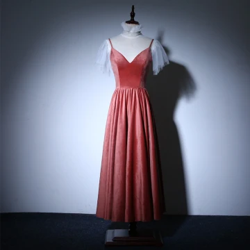 Charming Watermelon See Through Homecoming Graduation Dresses 2018 A Line Princess High Neck Short Sleeve Tea Length Ruffle Backless Formal Dresses