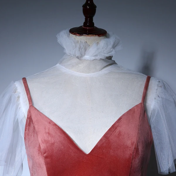 Charmant Watermelon Rouge Transparentes de retour Robe De Graduation 2018 Princesse Col Haut Manches Courtes Thé Longueur Volants Dos Nu Robe De Ceremonie