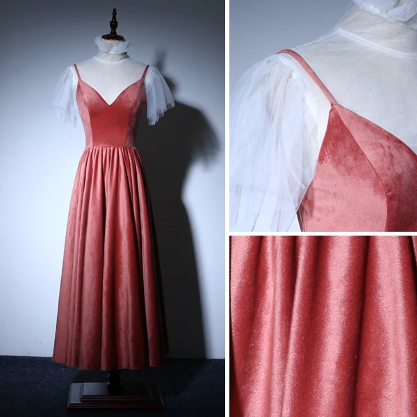 Charmant Watermelon Rouge Transparentes de retour Robe De Graduation 2018 Princesse Col Haut Manches Courtes Thé Longueur Volants Dos Nu Robe De Ceremonie