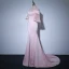 Elegant Candy Pink See-through Evening Dresses  2018 Trumpet / Mermaid High Neck Bell sleeves Pearl Court Train Ruffle Formal Dresses