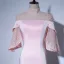 Elegant Candy Pink See-through Evening Dresses  2018 Trumpet / Mermaid High Neck Bell sleeves Pearl Court Train Ruffle Formal Dresses