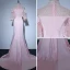Elegant Candy Pink See-through Evening Dresses  2018 Trumpet / Mermaid High Neck Bell sleeves Pearl Court Train Ruffle Formal Dresses