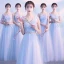 Affordable Sky Blue Bridesmaid Dresses 2018 A-Line / Princess Appliques Lace Metal Sash Floor-Length / Long Ruffle Backless Wedding Party Dresses