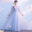 Affordable Sky Blue Bridesmaid Dresses 2018 A-Line / Princess Appliques Lace Metal Sash Floor-Length / Long Ruffle Backless Wedding Party Dresses