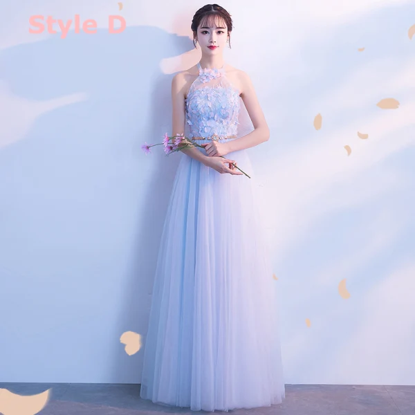 Affordable Sky Blue Bridesmaid Dresses 2018 A-Line / Princess Appliques Lace Metal Sash Floor-Length / Long Ruffle Backless Wedding Party Dresses
