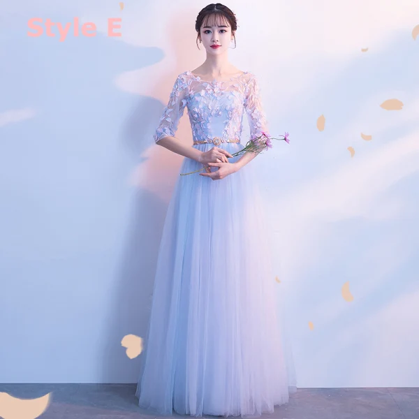 Affordable Sky Blue Bridesmaid Dresses 2018 A-Line / Princess Appliques Lace Metal Sash Floor-Length / Long Ruffle Backless Wedding Party Dresses