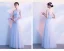 Affordable Sky Blue Bridesmaid Dresses 2018 A-Line / Princess Appliques Lace Metal Sash Floor-Length / Long Ruffle Backless Wedding Party Dresses