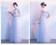 Affordable Sky Blue Bridesmaid Dresses 2018 A-Line / Princess Appliques Lace Metal Sash Floor-Length / Long Ruffle Backless Wedding Party Dresses