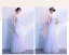 Affordable Sky Blue Bridesmaid Dresses 2018 A-Line / Princess Appliques Lace Metal Sash Floor-Length / Long Ruffle Backless Wedding Party Dresses