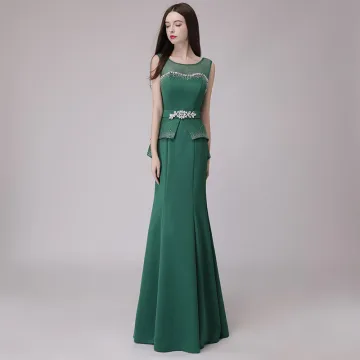 Discount Dark Green See Through Evening Dresses 2018 Trumpet Mermaid Scoop Neck Sleeveless Rhinestone Sash Floor Length Long Ruffle Backless Formal Dresses
