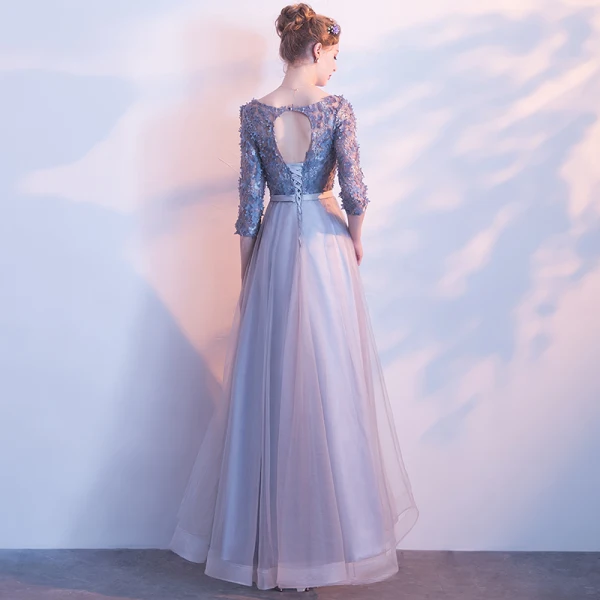 grey maxi dress with pockets Light Grey Prom Dress A-Line V-Neck Lace Short Sleeves Chiffon Lace Lo —  Bridelily