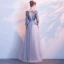 Chic / Belle Gris Robe De Bal 2017 Princesse Encolure Dégagée 3/4 Manches Appliques Fleur Noeud Ceinture Longue Dos Nu Robe De Ceremonie