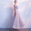 Chic / Belle Gris Robe De Bal 2017 Princesse Encolure Dégagée 3/4 Manches Appliques Fleur Noeud Ceinture Longue Dos Nu Robe De Ceremonie