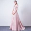 Modern / Fashion Candy Pink Evening Dresses  2018 A-Line / Princess V-Neck 1/2 Sleeves Appliques Flower Beading Court Train Ruffle Backless Formal Dresses