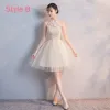Affordable Champagne See-through Bridesmaid Dresses 2018 A-Line / Princess Appliques Lace Bow Sash Short Ruffle Backless Wedding Party Dresses